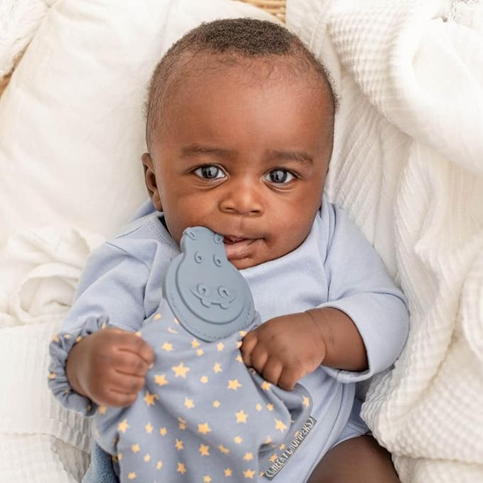 Cheeky Chompers Comfortchew | Baby Lovey with Silicone Teether & Sensory Tags | Soft Fleece Material, Attachable Loop, Machine Washable | (Midnight Stars)
