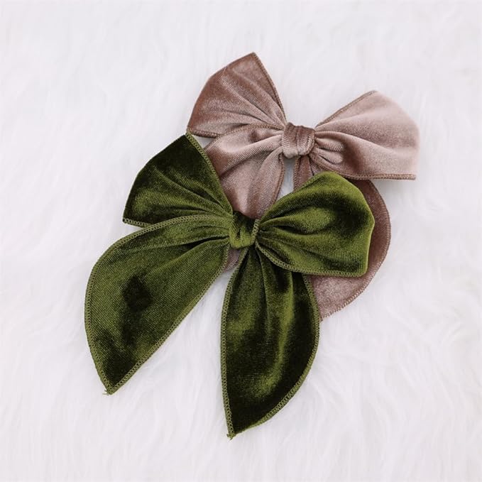 Pack of 4 Large Velvet Fable Bow Hair Clips for Kids Toddler Girl Mom Velvet Hair Bow Alligator Clips Baby Girls Women Hair Accessories (Rust/Brown)