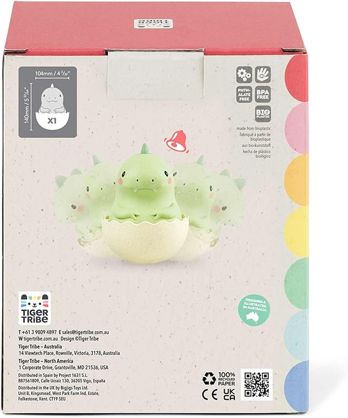 Tiger Tribe: Roly Poly - Dino - Wobbling Tummy Time Toy, Soothing Sensory Play, Gentle Tinkling Sound, Eco Bioplastic, Baby-Infant-Toddler 3mos - 2yrs