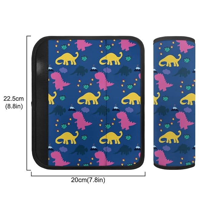 ENLACHIC Baby Car Seat Belt Cover, Cute Dinosaur Print Car Seat Shoulder Strap Pads, Infant Car Seat Cushion Safety Seatbelt Protector for Kids Boys Girls,Pink Yellow Dinosaurs