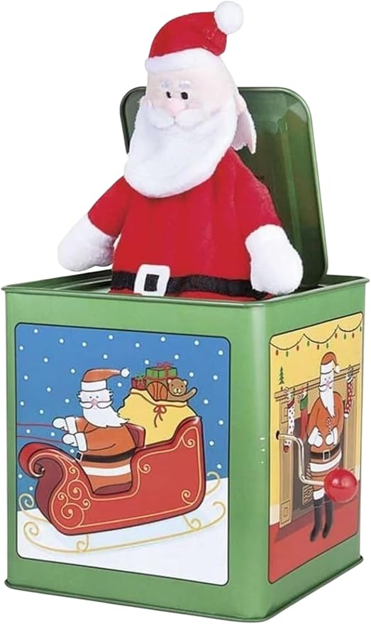 Jack Rabbit Creations Santa Claus Jack in The Box Toy, Plush Santa, Side Crank Plays We Wish You A Merry Christmas, Surprise Pop-Up, Kids Age 3+