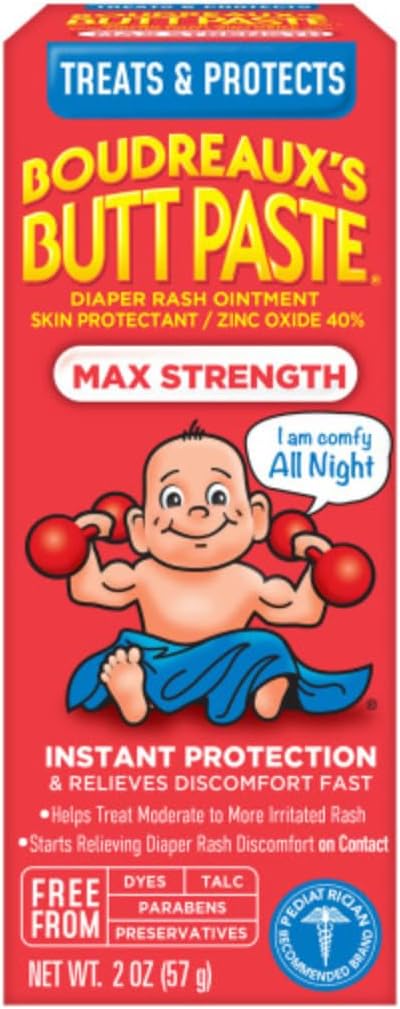 Boudreaux's Butt Paste Diaper Rash Ointment (Original (2oz) & Maximum Strength (2oz)) (1 of each) Variety Pack