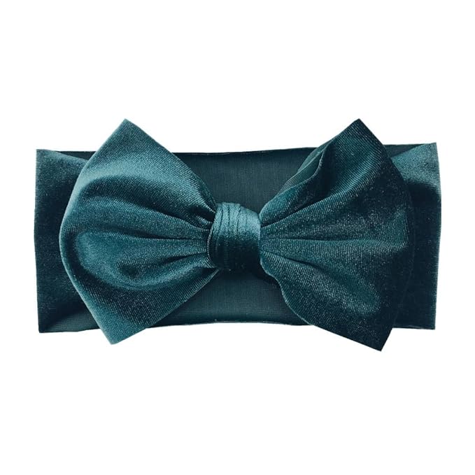 Baby Girl's 7'' Soft Big Bowknot Velvet Headband Toddler Hairband for Photography Travel Party Festivals (Dark Green, One Size)