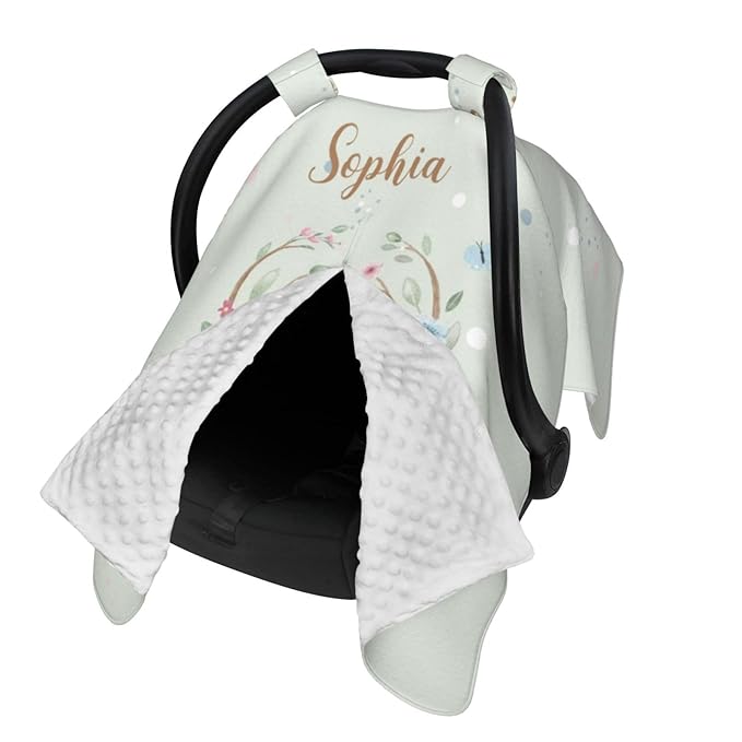 Custom Baby Car Seat Canopy with Name, Personalized Stroller Baby Car Seat Covers for Boys Girls, Minky Nursing Carseat Cover for Breastfeeding, Car Seat Canopies for Infant Newborn(Deer)