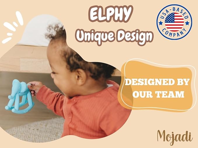 ELPHY Baby Teething Toys 0-18 Months - Silicone Teether for Teething Relief, BPA-Free Teethers for Babies 3-6 Months, 6-12 Months, Infant Teething Pacifier with Clip, Elephant Chew Toy.