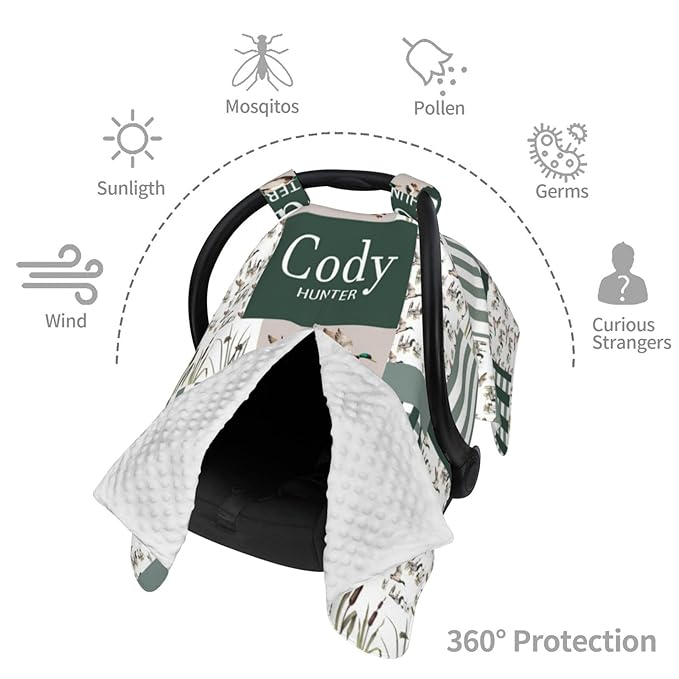 Personalized Baby Car Seat Canopy with Name – Wild Duck Theme, Custom Minky Nursing Cover for Boys & Girls, Soft Stroller Cover for Infants & Newborns, Carseat Canopy for Breastfeeding