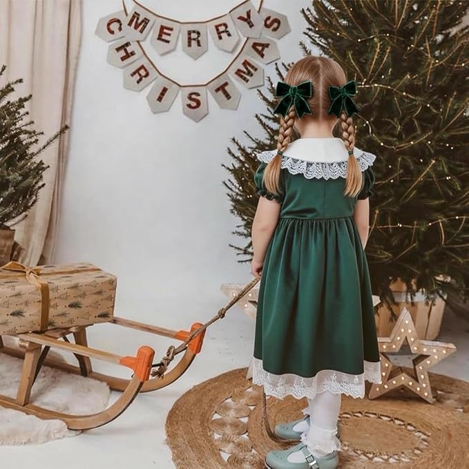 2 Pcs Cute Dark Green Velvet Hair Bow Clips 3" Bowknot Alligator Clip Barrettes Hairpins for Girl Kids Accessories