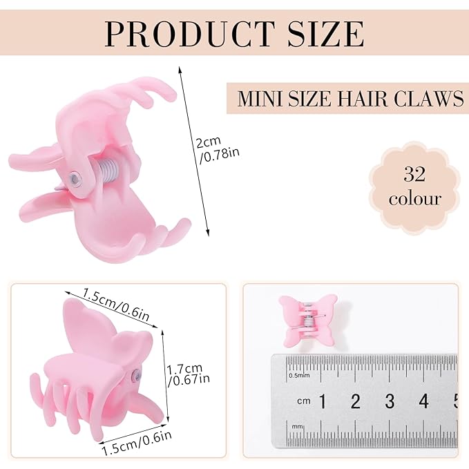 Obeoby 128 Pcs Mini Butterfly Hair Claw Clips, Toddler Baby Girl Hair Clips - Cute Hair Accessories Holiday Birthday Gifts (32 Colors)