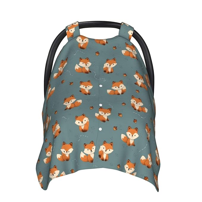 Kiuloam Cute Fox Pine Cone Baby Car Seat Canopy, Nursing Cover for Mom Breastfeeding Scarf, Infant Car Seat Cover/Multiuse Baby Stroller Covers for Babies Boys Girls