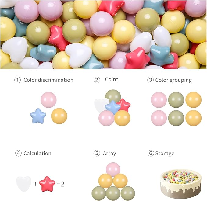 GOGOSO Ball Pit Balls,Plastics Balls for Ball Pit, Stars Hearts Shape for PastelBall for Toddlers Kids