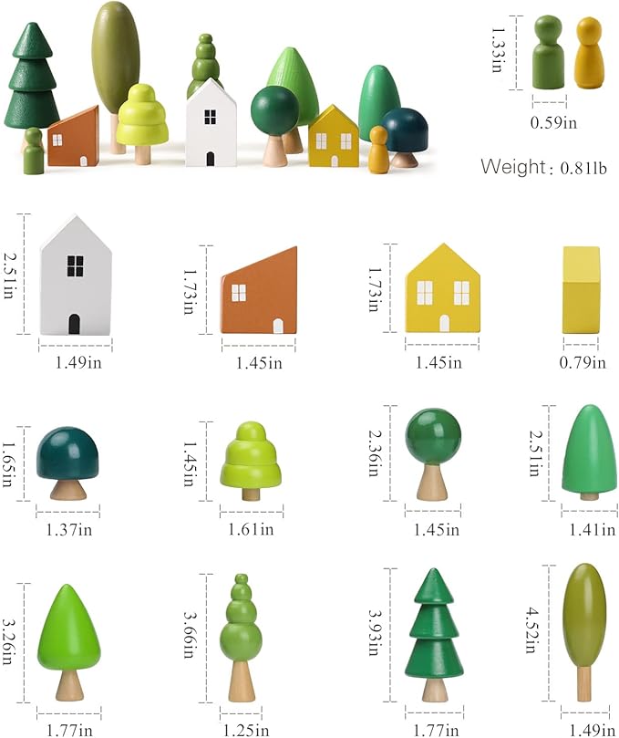 Promise Babe Wooden Tree Toys - Montessori Wooden Blocks Stacking Toys for Toddlers, Miniature Trees & House Various Sizes Woodland Creative Craft Home Decor