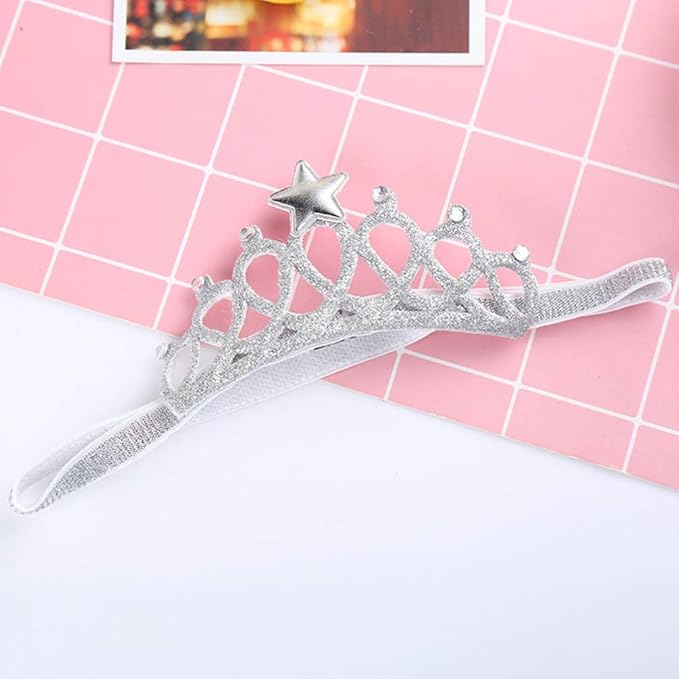Baby Girl Crown Tiara Headband Head Wrap Hair Band Headwear Birthday Gift Princess Tiara Crown Headband (Silver)