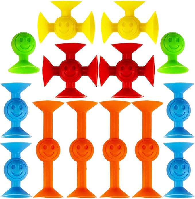 JA-RU Mini Suction Stackers (1 Pack, 14 Pieces Each) – Colorful Suction Cup Toys for Kids Ages 4-8 & Up | Suction Bath Toys | Stress Relief Fidget Toy & Sensory Bin Filler. 4896-1