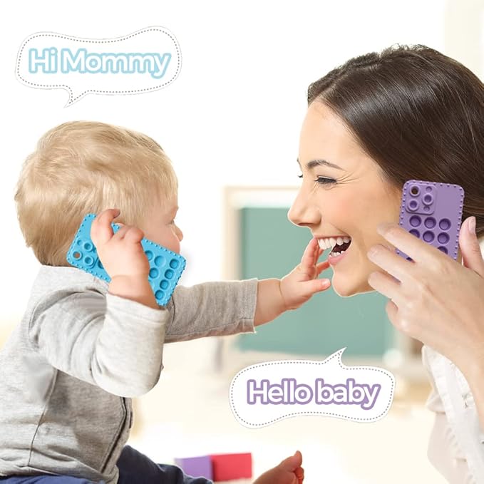 Teething Toys for Babies 0-6 Months, Teething Toys for Babies 6-12 Months,Phone Teether for Baby,Cellphone Shape Chew Toys for Toddler Boys and Girls(Blue+Purple)