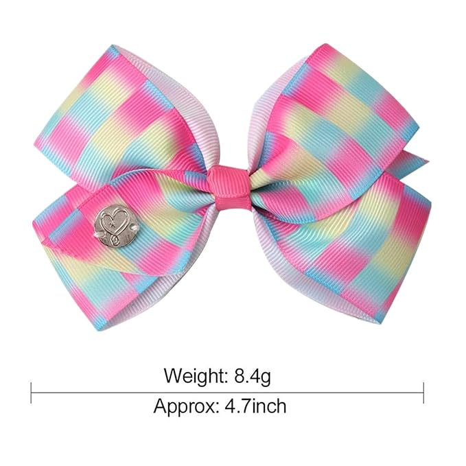 7pc 5" Large Hair Bows for Girls, JOJO Siwa Grosgrain Ribbon Hair Barrettes with Heart Emblem Accessories for Toddler