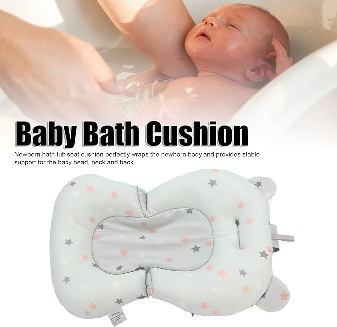 ciciglow Baby Bath Cushion Pad Newborn Bathtub Mat, Nonslip Floating Seat with Support for Head, Neck, and Back,Sling, 0-12 Months (Light Blue Stars)
