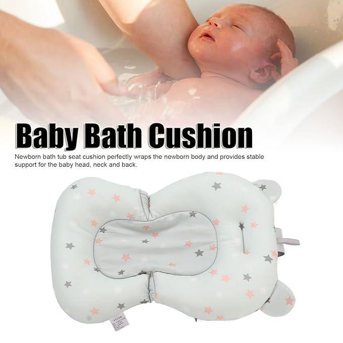 Baby Bath Seat Cushion, Floating Safe Foldable Adjustable Infant Bath Supporter for Newborn, Soft Bath Pillow Baby Bath Pillow for Bathtub (Light Blue Stars)
