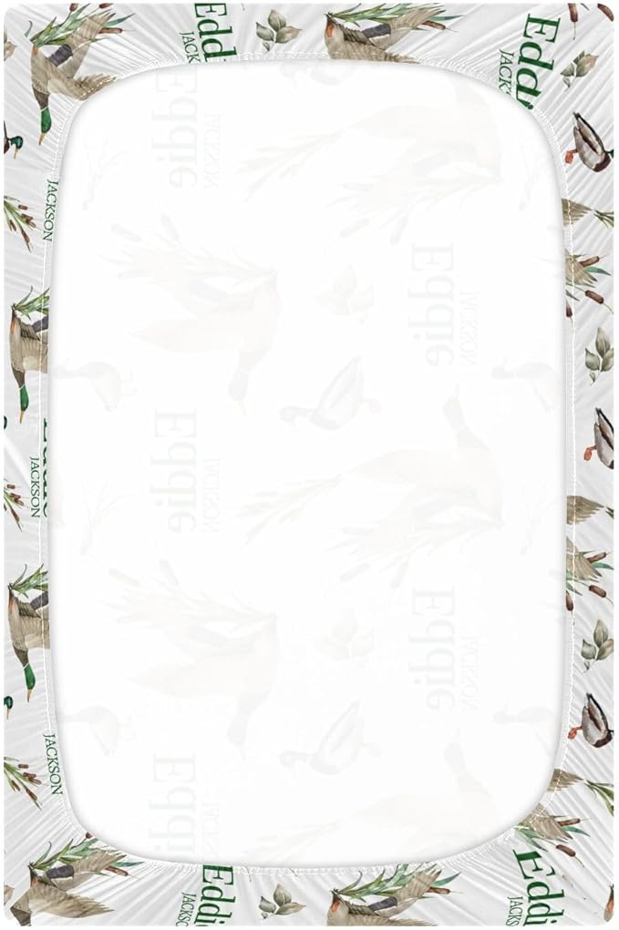 Personalized Pack and Play Sheets with Name, Custom Wild Ducks Baby Mini Crib Sheets for Baby Boys Girls, Name Pack n Play, Fitted Sheet with Name, Soft and Breathable Material
