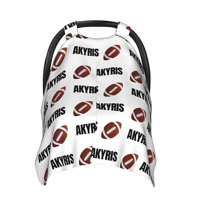 Personalized Baby Car Seat Canopy with Name, Football Infant Car Seat Cover, Nursing & Breastfeeding Stroller Cover, Newborn Shower Gift for Baby Boys