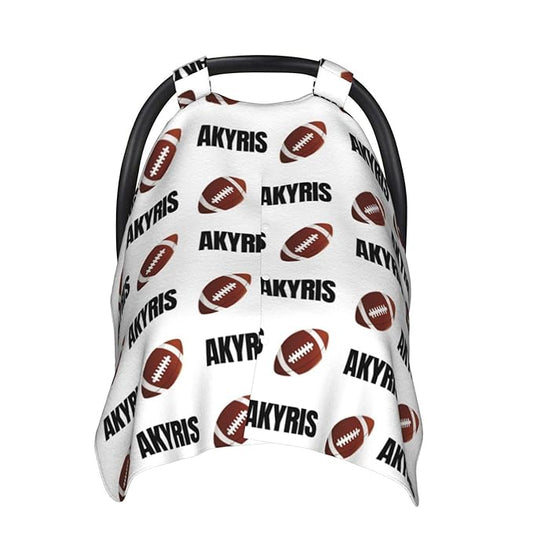 Personalized Baby Car Seat Canopy with Name, Football Infant Car Seat Cover, Nursing & Breastfeeding Stroller Cover, Newborn Shower Gift for Baby Boys