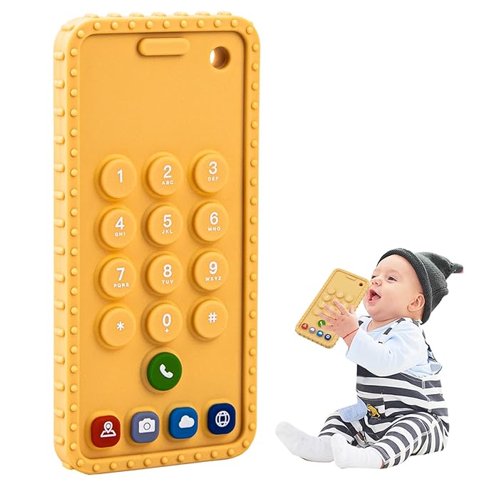 Baby Phone Teething Toys for Babies 0-3, 0-6, 6-12 Months | Soft Silicone Cell Phone Teethers Toys | Baby Fidget Toys 0-6 Months | Infant Teether Pacifier for Breastfeeding Baby Boy Girl