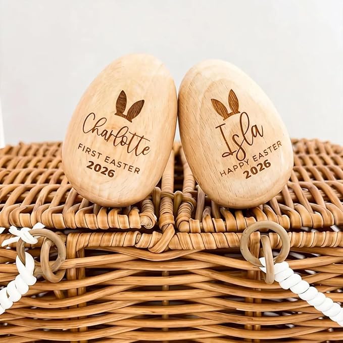 Personalized Musical Easter Egg Shaker 2026, Wooden Easter Eggs, First Easter Gifts for Baby, Easter Gift for Kids, Birthday Gift Idea (1.6" x 2.4")