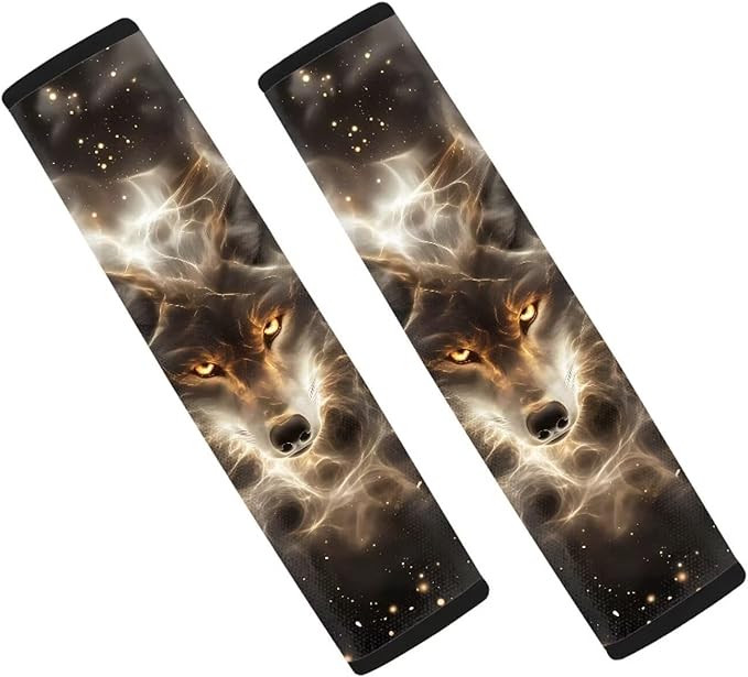 Car Seat Belt Cover Pad,Soft Comfortable Shoulder Seatbelt Pads Cushions for Adults and Children Standard Size Car Interior Decor Glowing Wolf Pattern