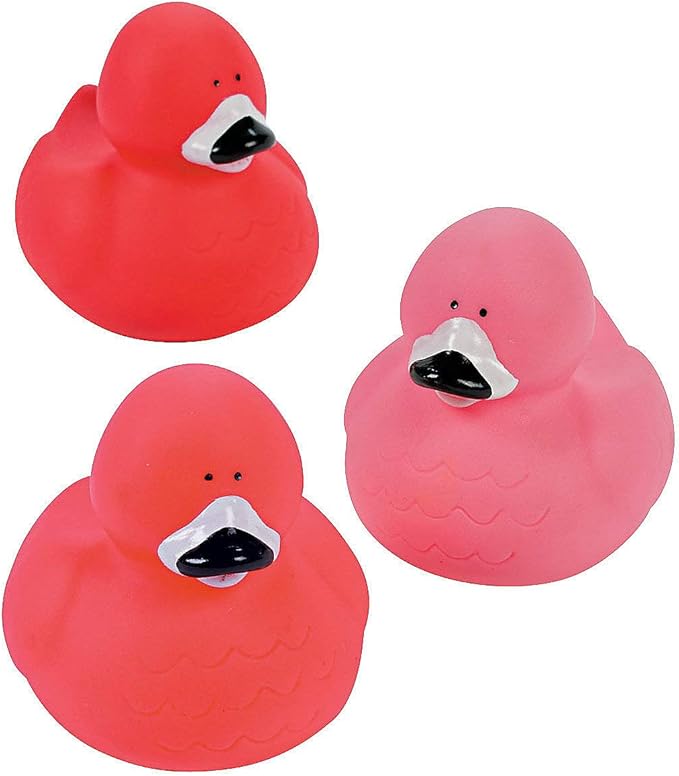 Fun Express Vinyl Flamingo Rubber Duckies | 12 Count | Great for Seasonal Holiday Party Decor, Giveaways, Prizes, and Favors