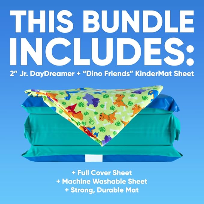 KinderMat 2" Jr. Daydreamer 2" x 19" x 44", 2 inches Thick, 4-Section Rest Mat, Blue/Teal, Great for School, Daycare, Travel, and Home, 100% Made in USA