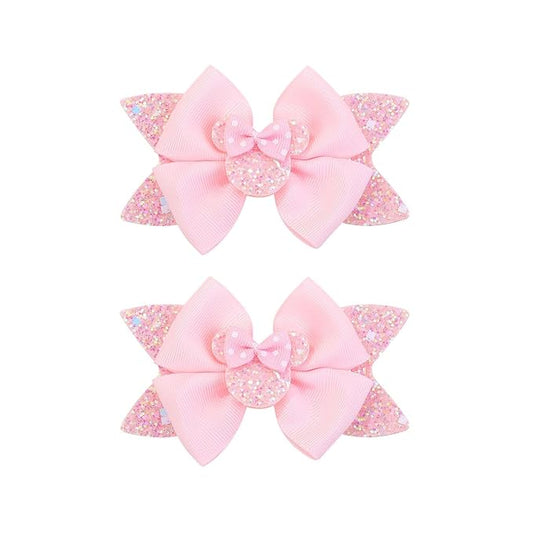 4.5 Inch Cute Mouse Ears Sequins Bows Hair Clips For Baby Girls, Toddler, Kids and Young Women Birthday Party Wedding Christmas Occasions Set of 2 (B- Light Pink)