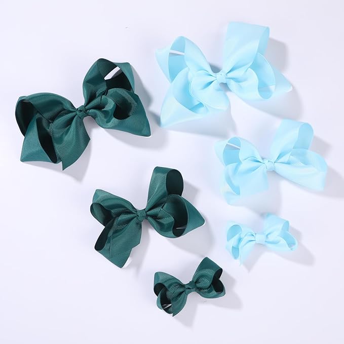 Hunter Green Bows for Girls,6PCS Hand-made Grosgrain Ribbon Hair Bows Alligator Clips Hair Accessories for Little Teen Toddler Girls Kids (Hunter Green)
