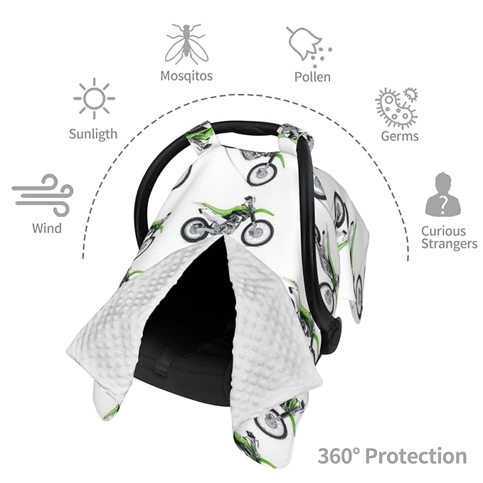 Motorcycle Green Dirt Bike Baby Car Seat, Rain Shelter, Multifunctional Nursing Cover for Newborns, Mother Care, Breastfeeding