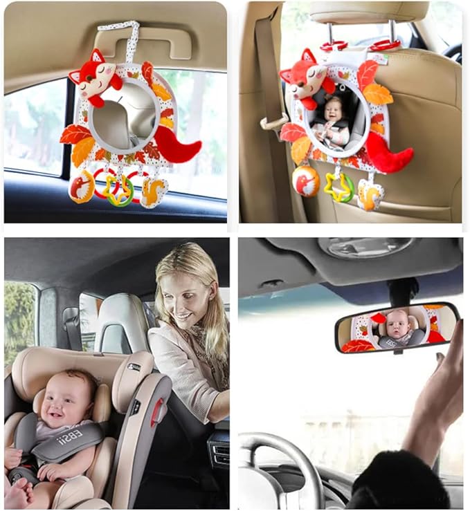 Caterbee Baby Activity Hanging Toy with in-Sight Car Mirror for car seat, Stroller, Crib and Tummy time (Fox)