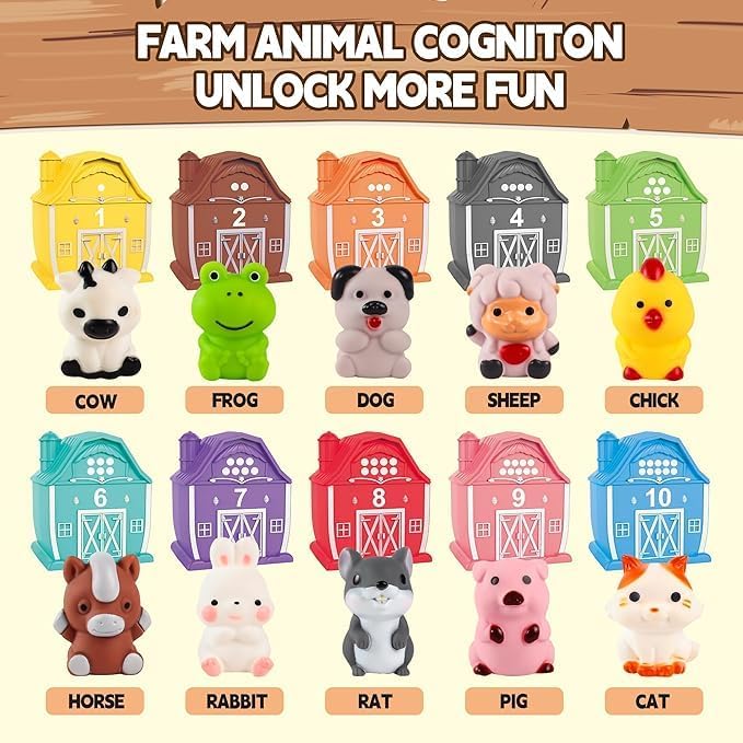 EnAuRoL Learning Barn Toys for Toddlers 3+ Years Old, 20 Pieces Farm Animal Finger Puppets for Kids, Montessori,Counting, Matching and Color Sorting Set, Christmas Birthday Gift for Boys Girls