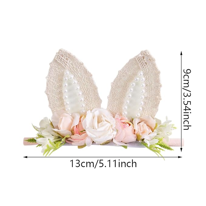KIDOCHEESE Baby Girl Floral Easter Bunny Ears Headband Rabbit Ears Nylon Hairband for Newborn Infant Toddler Easter Hair Accessories Gift