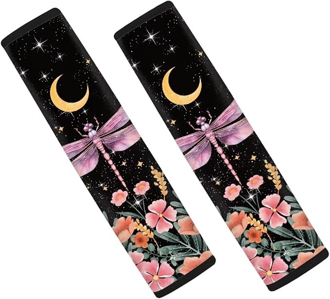 Moon Butterfly Shoulder Pads for Car Seat Straps Car Seat Belt Covers Pack of 4 Auto Seat Shoulder Protector Belt Cover Pad for Women Kids Seatbelt Cushion Car Interior Accessories