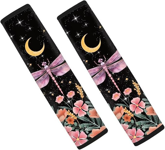 Moon Butterfly Shoulder Pads for Car Seat Straps Car Seat Belt Covers Pack of 2 Auto Seat Shoulder Protector Belt Cover Pad for Women Kids Seatbelt Cushion Car Interior Accessories