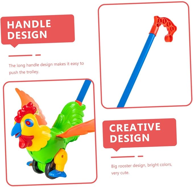 SUPVOX Push and Pull Rooster Walker for Detachable Handle Learning Cart Early Educational Animal Plaything for Walking Development and Observation Skills Safe Plastic Design Random Color