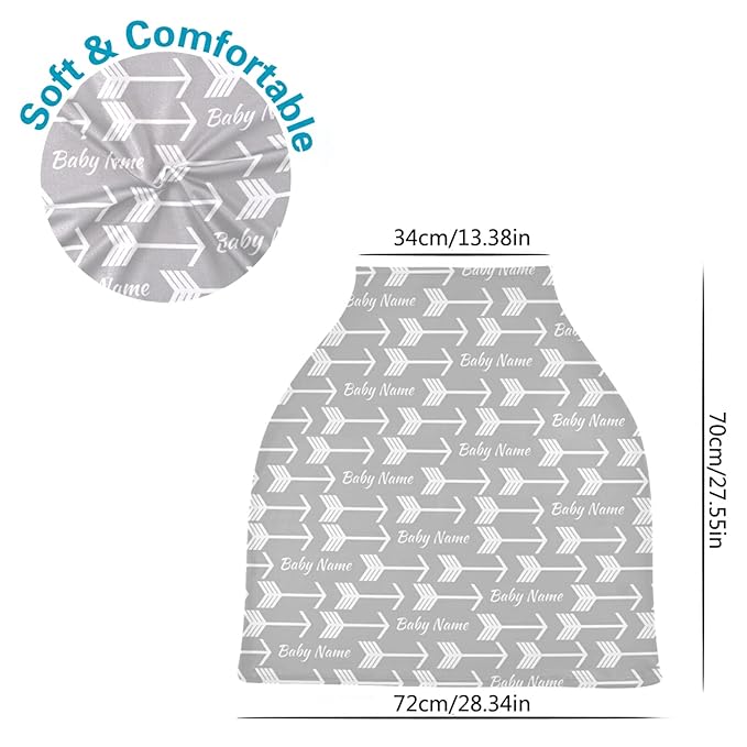 Personalized Arrow Baby Car Seat Covers with Name, Custom Nursing Cover Breastfeeding Scarf Soft Breathable Stretchy Coverage, Infant Stroller Cover for Boys Girls