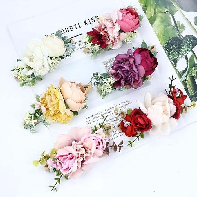 Cinaci 6 Pack Delicate Rose Flower Nylon Headbands Floral Bows Headband