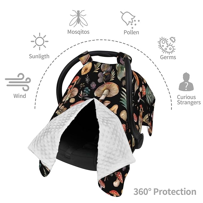 Mushrooms Autumn Leaves Baby Car Seat Canopy and Nursing Cover for Breastfeeding Multi-Use Cover Lightweight Infant Stretchy Carrier Carseat Winter Cover for Newborn Girls Boys