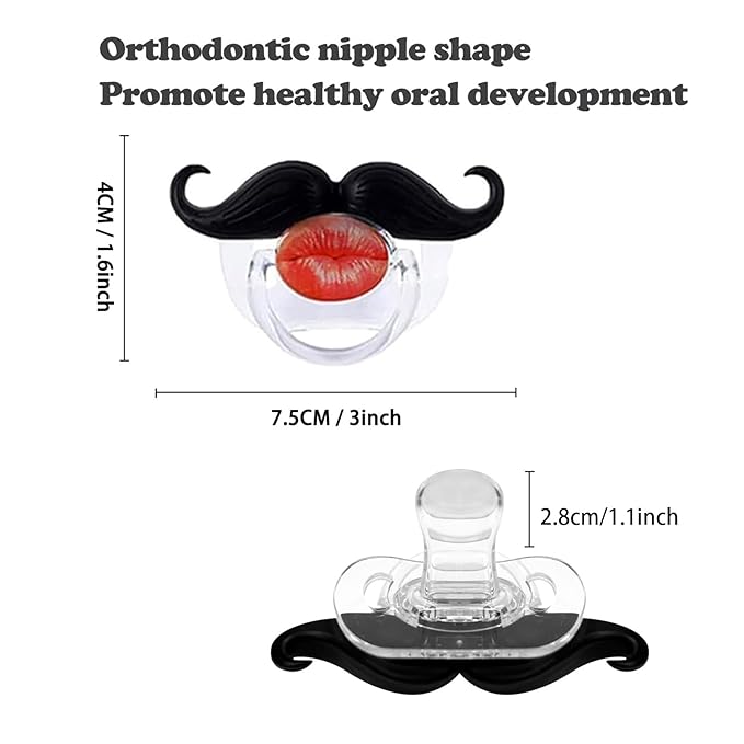 Baby Funny Pacifiers, 2Pcs Mustache Pacifiers for 0-18 Months Babies, Mustache Newborn Pcifiers, Infants Pcifiers for Baby Boys/Girls BPA Free