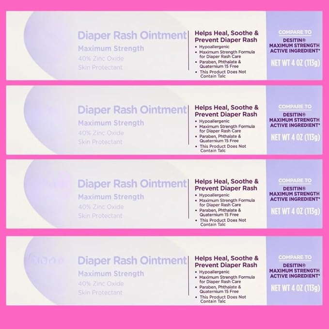 Maximum Strength Diaper Rash Ointment with Zinc Oxide, Baby Skin Protectant Cream, Soothes Irritation and Redness, 4 oz Tube, Pediatrician-Friendly Formula 4-pack