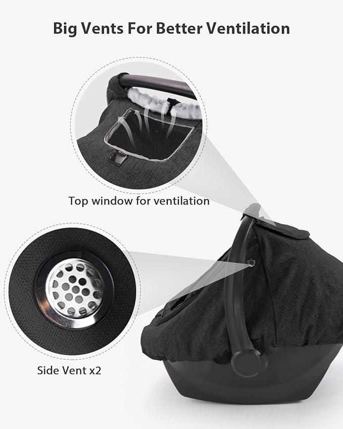 Waterproof Baby Car Seat Cover, Infant Car Seat Cover Canopy Windproof Rainproof for Baby Boys Girls, 2 Layers with Clear and Mesh Window Protect Baby from Rain Snow and Sunlight - Black
