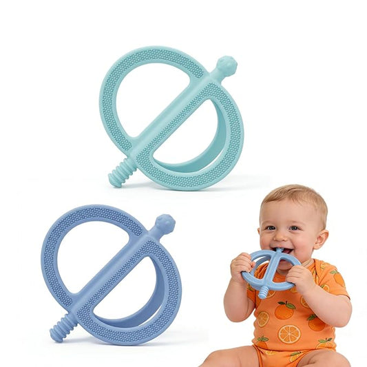 Baby Teething Toys Easy to Hold - 100% Food Grade Silicone Teething Ring for Babies 0-18 Months - BPA Free Teething Pain Relief for Infants 3-6-12 Months,Blue&Teal