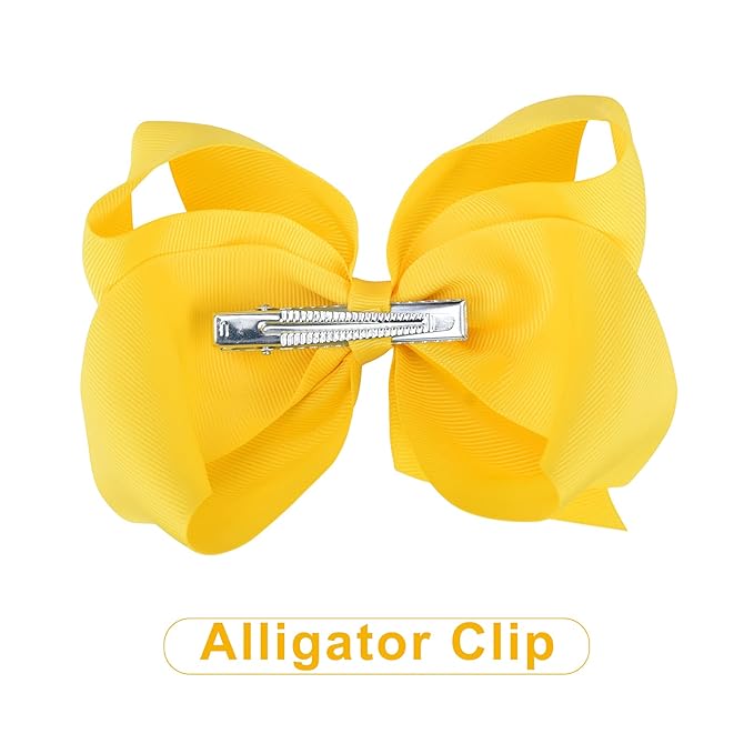 DEEKA 16 PCS 4" Hand-made Hair Bow Grosgrain Ribbon Solid Color Hair Bow Alligator Clips Hair Accessories for Little Teen Toddler Girls -Yellow