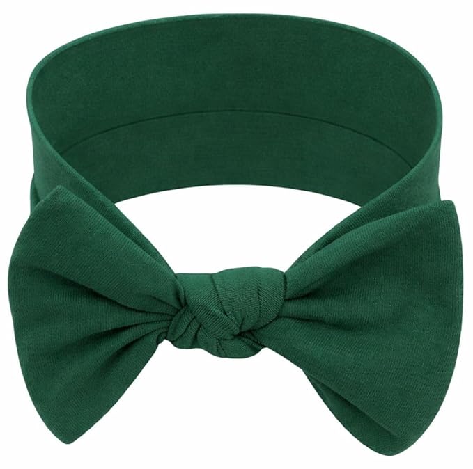 Baby Girl Headbands 0–6 Months – Newborn Infant Soft Cotton Handmade Bow Headband, Stretchy No Mark Baby Hair Accessories (Forest Green, 0-6 Month)