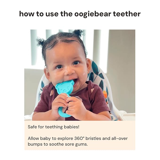 oogiebear 360˚ Teether - Safe Teething Toys for Babies 3 Months and Older | Soft Bristle Teddy Bear Silicone Teether | Super Soft BPA-Free Silicone - Seafoam