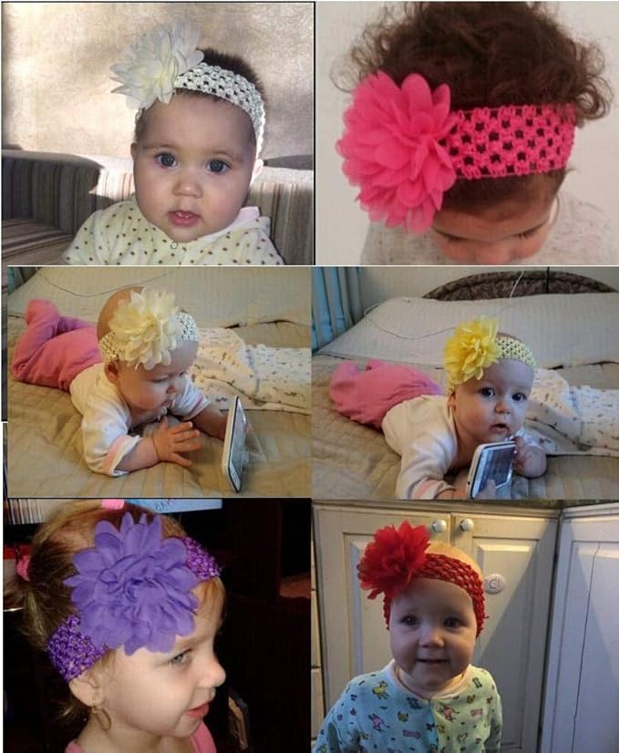 Baby Girls Headbands - Soft Elastic Hair Bands with 10 Lovely Colored Chiffon Flowers Hair-bows for Toddlers and Kids (10Pcs/pack, Chiffon Headbands)