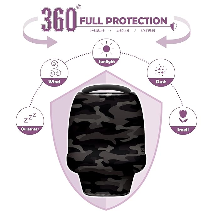 Baby Car Seat Stroller Covers Black and Grey Camouflage Nursing Cover Breastfeeding Scarf Soft Breathable Stretchy Coverage Carseat Canopy Cover for Boys and Girls Soft Breathable Multi Use